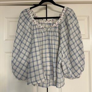 Doen Jeanne Top Blue Atticus Plaid Small